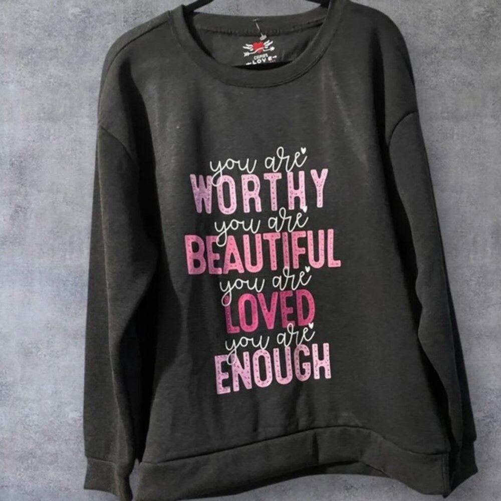 Cupids Love 2X Graphic Sweatshirt Black Sweater with Pink Lettering